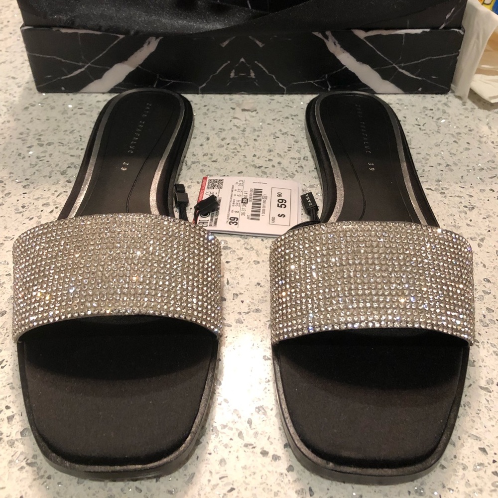 NEW Zara Rhinestone Sandals 8